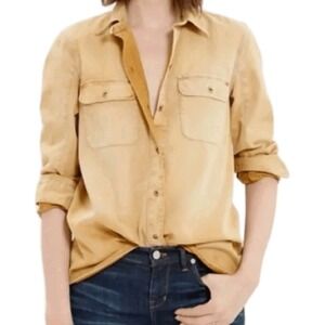 MADEWELL Tomboy Work Shirt Size XS Distressed Tan Relaxed Button Up Top